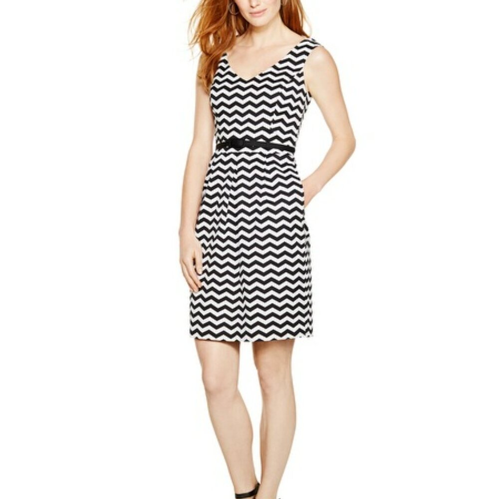 White House Black Market Black & White Chevron Dress,  Size 10, Like New